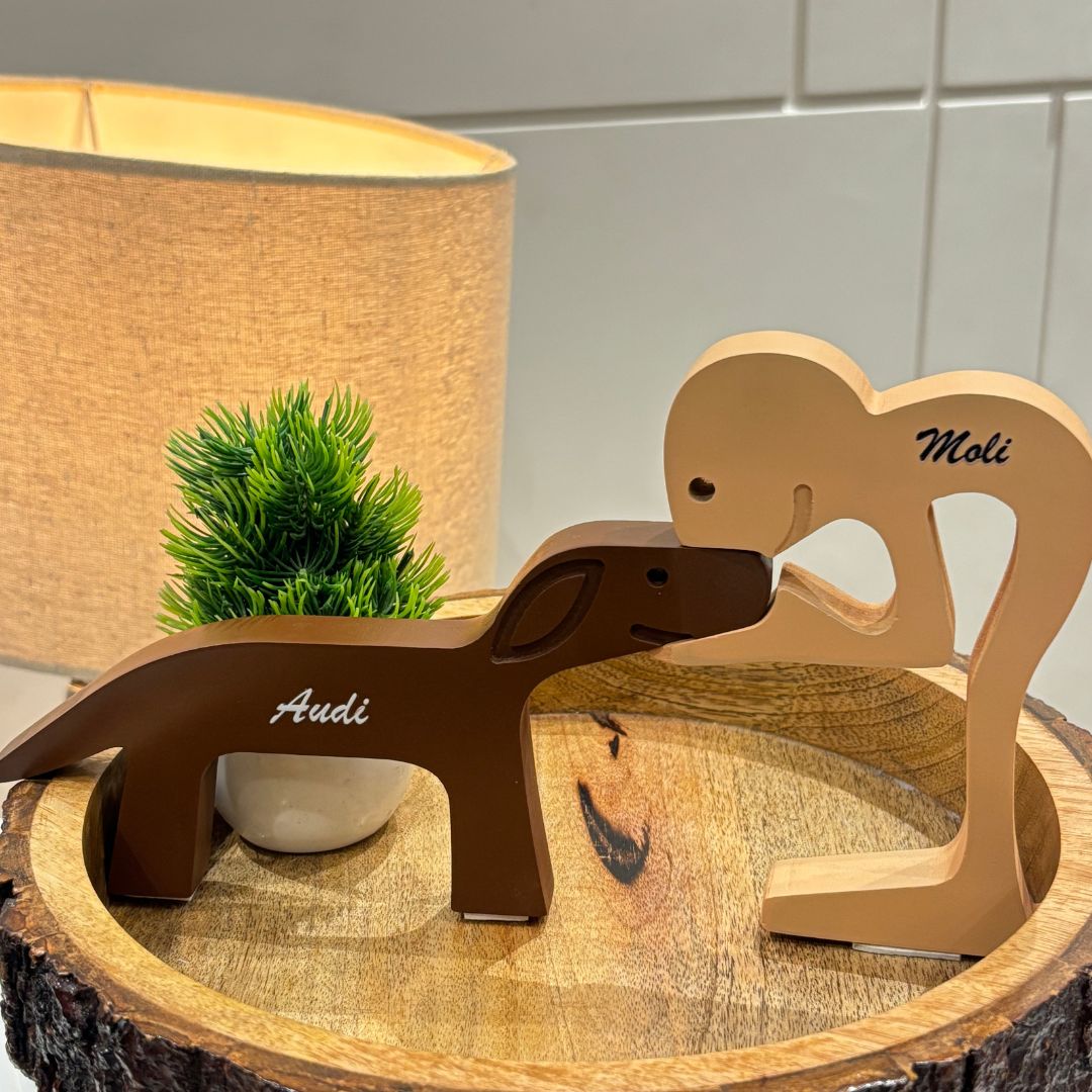 Dog and Owner Personalized Wooden Statue