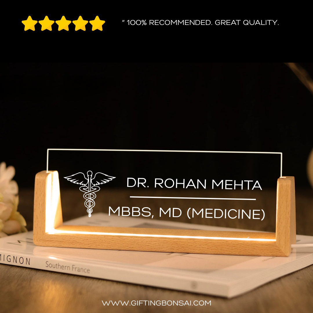 Desk Name Plate With LED Light - Doctors