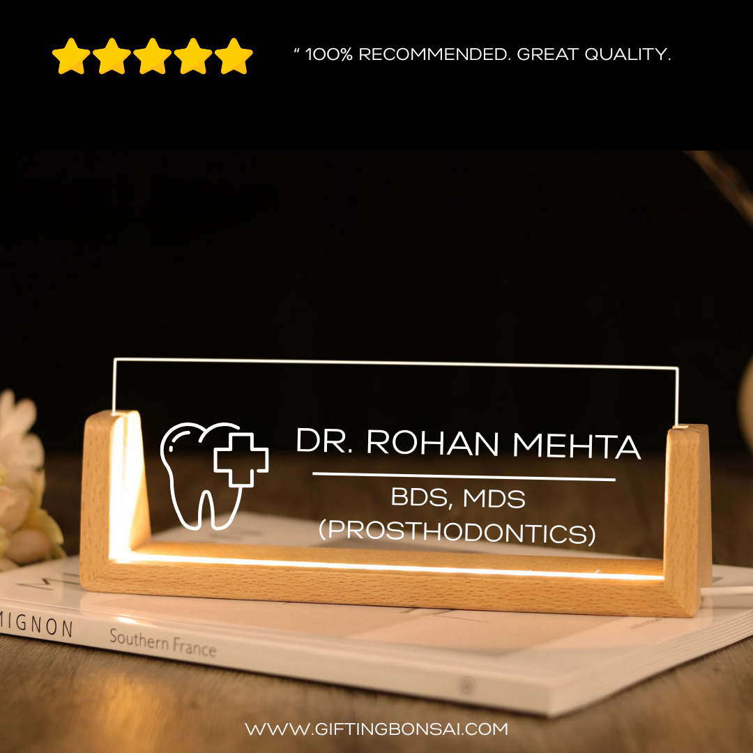Desk Name Plate With LED Light - Dentist