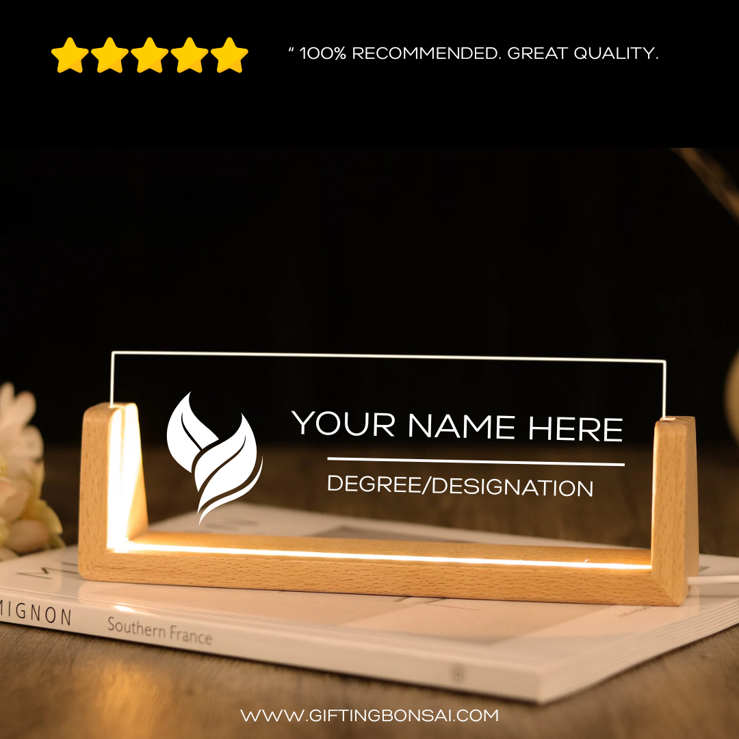 Desk Name Plate With LED Light - Custom Logo