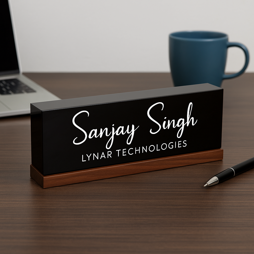 Executive Elegance: Personalized Acrylic Name Block with Wooden Base