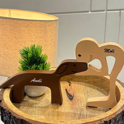 Dog and Owner Personalized Wooden Statue