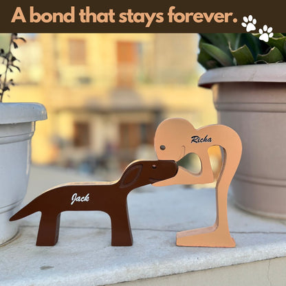Dog and Owner Personalized Wooden Statue