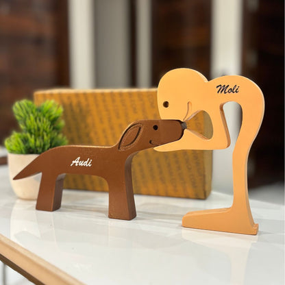 Dog and Owner Personalized Wooden Statue
