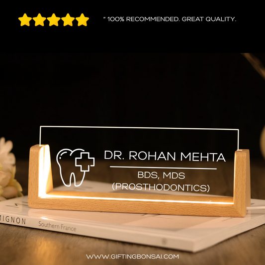 Desk Name Plate With LED Light - Dentist