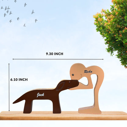 Dog and Owner Personalized Wooden Statue