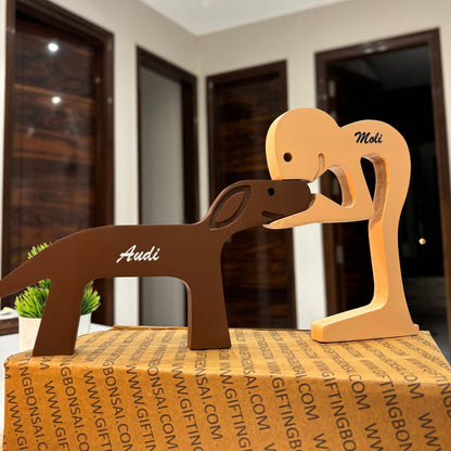 Dog and Owner Personalized Wooden Statue