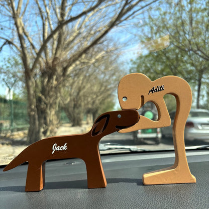 Dog and Owner Personalized Wooden Statue